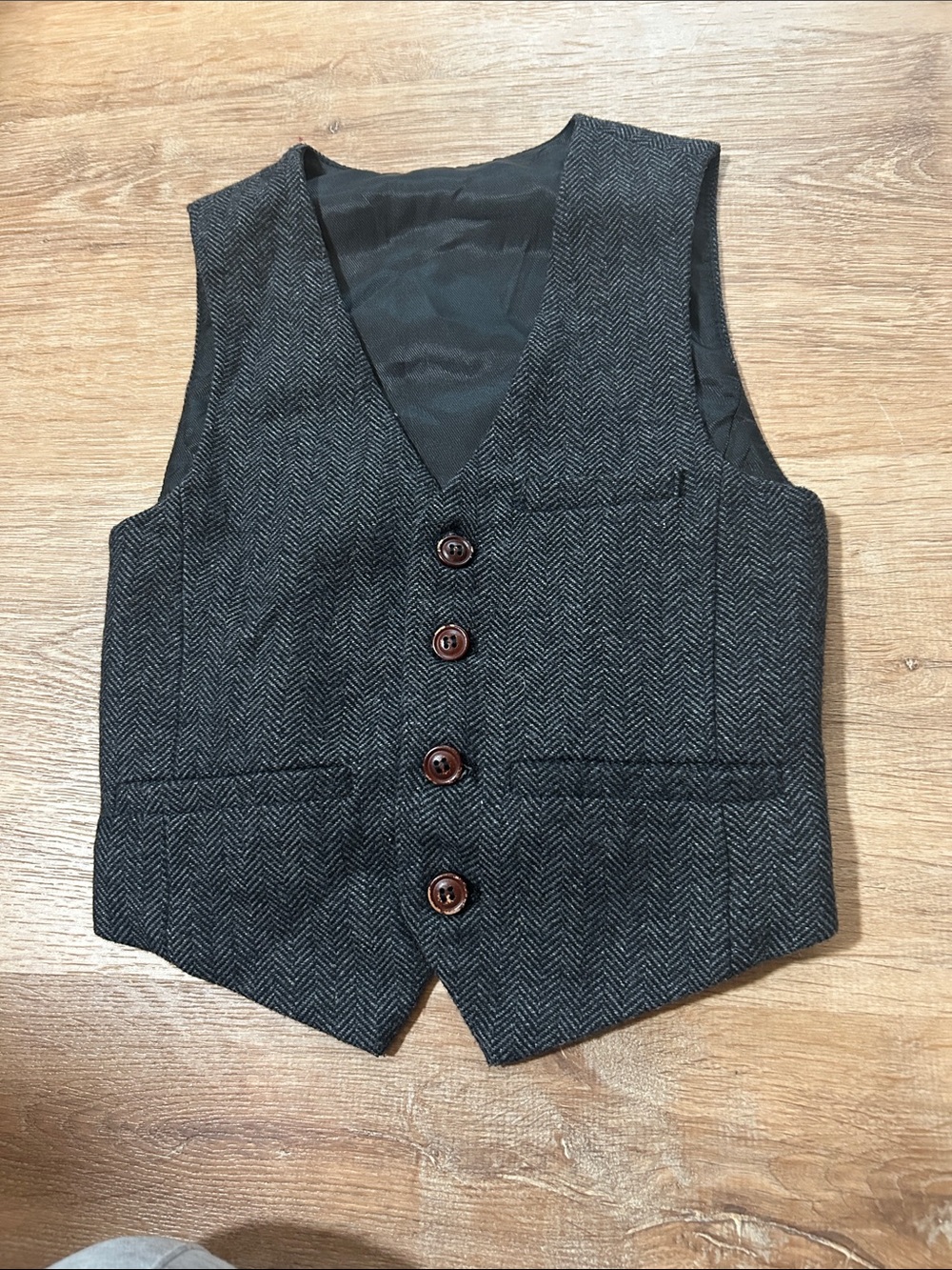 Boys' Gray Herringbone Vest - Classic Dress Waistcoat
